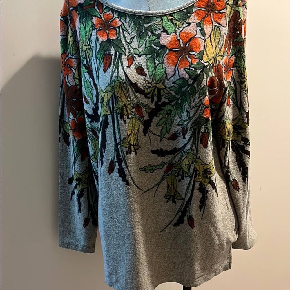 George Simonton Floral Crew Neck Sweater - Tan  and Orange